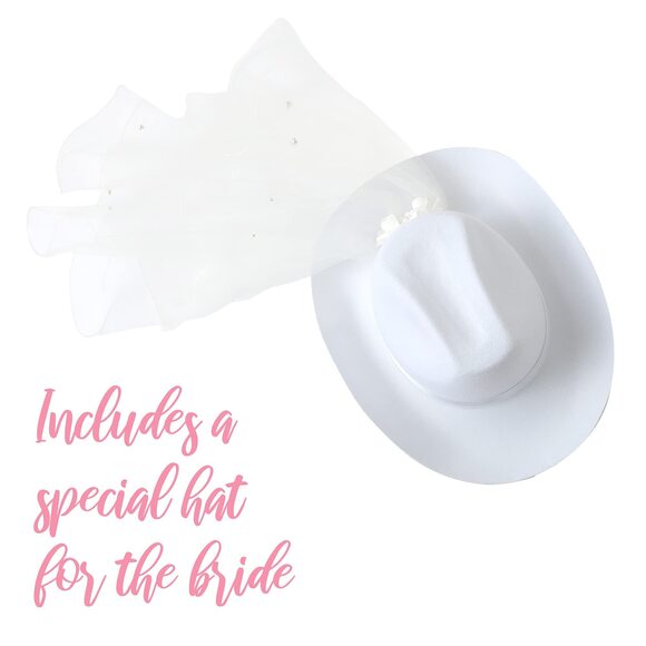 4919 Cowgirl Hats - 7 Pack Includes 1 Bride White Cowboy Hat And 6 Pink